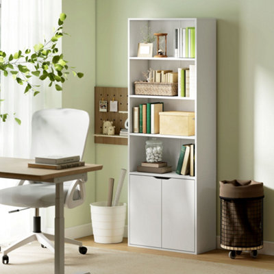 HOMCOM 2 Door 4 Shelves Bookcase Wooden Storage Cabinet Display Unit White