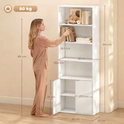 HOMCOM 2 Door 4 Shelves Bookcase Wooden Storage Cabinet Display Unit White