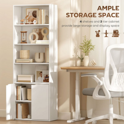 HOMCOM 2 Door 4 Shelves Bookcase Wooden Storage Cabinet Display Unit White