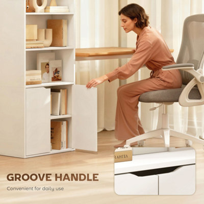 HOMCOM 2 Door 4 Shelves Bookcase Wooden Storage Cabinet Display Unit White