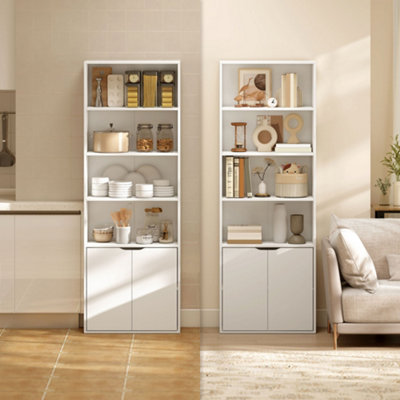 HOMCOM 2 Door 4 Shelves Bookcase Wooden Storage Cabinet Display Unit White