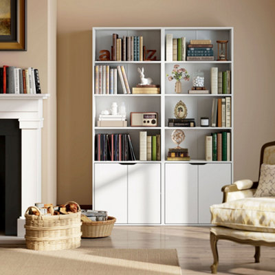 HOMCOM 2 Door 4 Shelves Bookcase Wooden Storage Cabinet Display Unit White