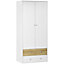 HOMCOM 2 Door Wardrobe White Wardrobe with Drawers and Hanging Rod for Bedroom