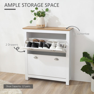 Modern Entryway White Shoe Storage Narrow Shoe Cabinet with 2 Flip Doors &  1 Drawer