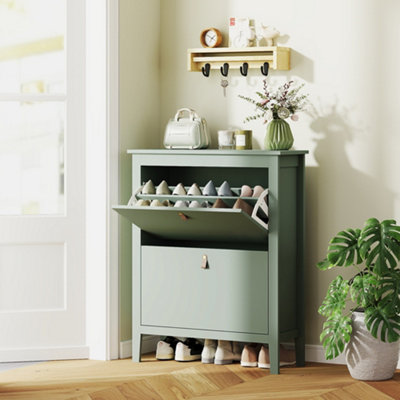 HOMCOM 2 Drawer Shoe Cabinet with Flip Doors for Hallway, Entryway, Green