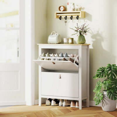 HOMCOM 2 Drawer Shoe Cabinet with Flip Doors for Hallway, Entryway, White