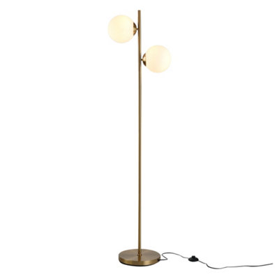 HOMCOM 2 Glass Shade Floor Lamp Metal Pole Cool Modern Decorative w/ Floor Switch Home Office Furnishing Gold