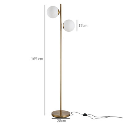 HOMCOM 2 Glass Shade Floor Lamp Metal Pole Cool Modern Decorative w/ Floor Switch Home Office Furnishing Gold