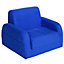 HOMCOM 2 In 1 Kids Armchair Sofa Bed Fold Out Padded Wood Frame Bedroom Blue