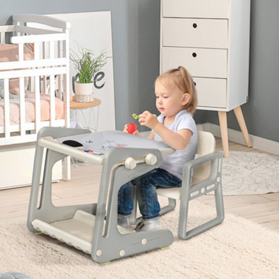 HOMCOM 2 In 1 Kids Table and Chair Set Drawing Board Age 1 3 DIY