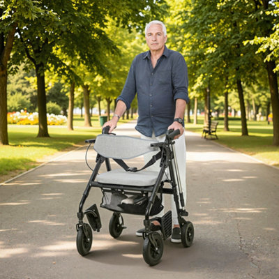 HOMCOM 2-in-1 Mobility Walker with Seat, Foldable Rollator with Footrests