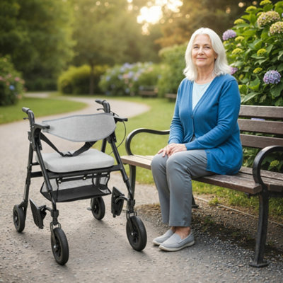 HOMCOM 2-in-1 Mobility Walker with Seat, Foldable Rollator with Footrests