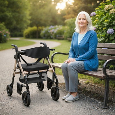 HOMCOM 2-in-1 Mobility Walker with Seat, Foldable Rollator with Footrests