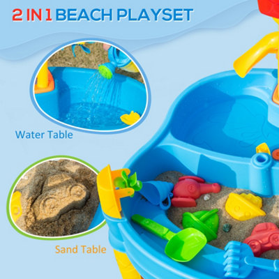 HOMCOM 2 in 1 Sand and Water Table, for 18+ Months, Kids Outdoor Beach Garden