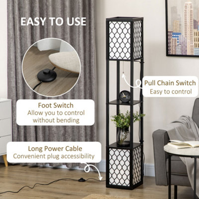 HOMCOM Modern Black Floor Lamp With 3 Shelves – Fabric Rectangular Shade, 160cm Tall