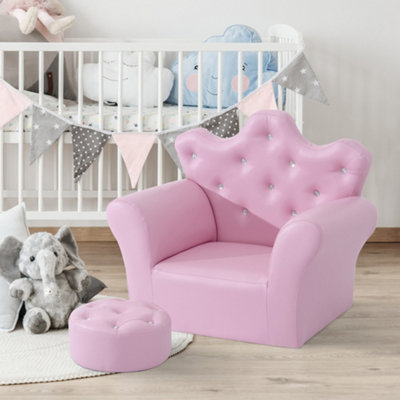 HOMCOM 2 PCS Kids Sofa and Ottoman Child Size Armchair for Girls Age 3 7 Pink