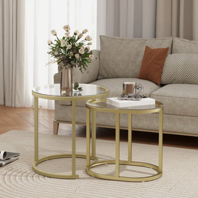 HOMCOM 2 Pcs Modern Coffee Table with Tempered Glass Side Tables Clear