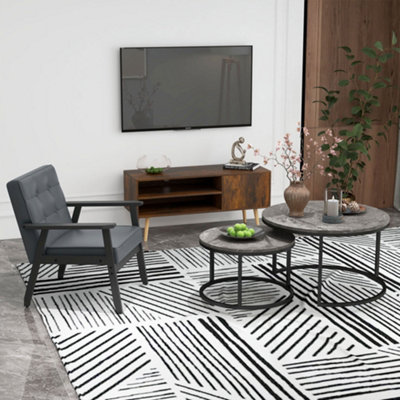 HOMCOM 2 Pcs Stacking Coffee Table Set Steel Frame, Marble Dark Grey