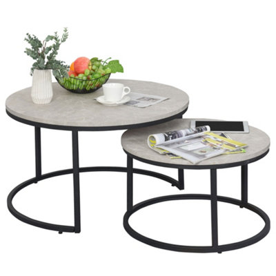 HOMCOM 2 Pcs Stacking Coffee Table Set Steel Frame, Marble Grey