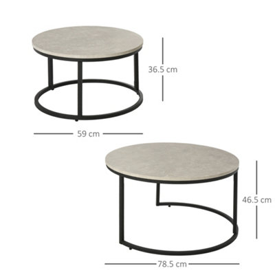 HOMCOM 2 Pcs Stacking Coffee Table Set Steel Frame, Marble Grey