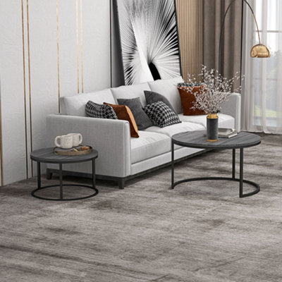 HOMCOM 2 Pcs Stacking Coffee Table Set Steel Frame Wood Effect Top Foot ...