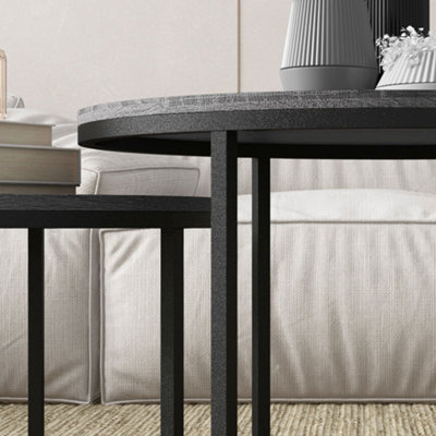 HOMCOM 2 Pcs Stacking Coffee Table Set Steel Frame Wood Effect Top Foot ...