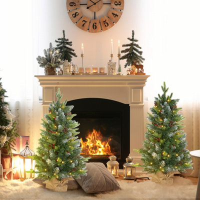 HOMCOM 2 Pieces 3' Prelit Artificial Tabletop Christmas Trees, LED Display