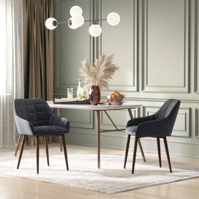 HOMCOM 2 Pieces Dining Chair with Sponge Padding Metal Leg, Dark Grey