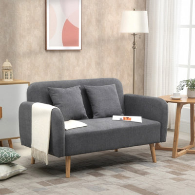 HOMCOM 2-Seat Loveseat Sofa Chenille Fabric Upholstered Couch Wood Legs ...