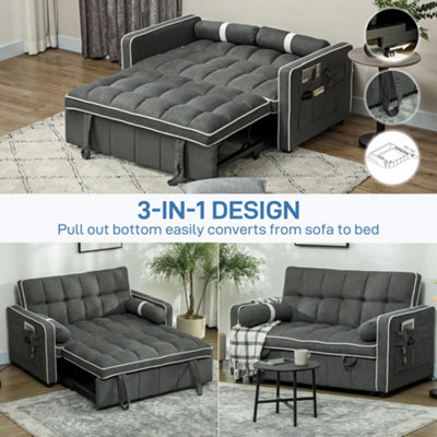 HOMCOM 2 Seater Pull Out Sofa Bed with Adjustable Backrest, Charcoal Grey