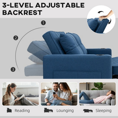HOMCOM 2 Seater Pull Out Sofa Bed with Pockets for Living Room Dark Blue