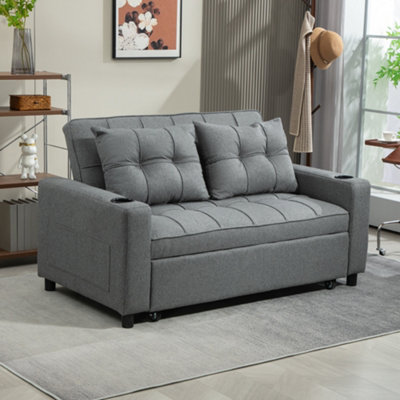 HOMCOM 2 Seater Pull Out Sofa Bed with Pockets for Living Room Dark Grey