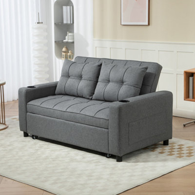 HOMCOM 2 Seater Pull Out Sofa Bed with Pockets for Living Room Dark Grey