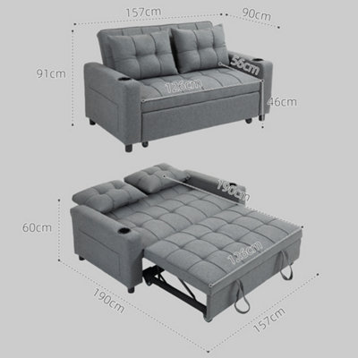 HOMCOM 2 Seater Pull Out Sofa Bed with Pockets for Living Room Dark Grey