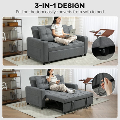 HOMCOM 2 Seater Pull Out Sofa Bed with Pockets for Living Room Dark Grey