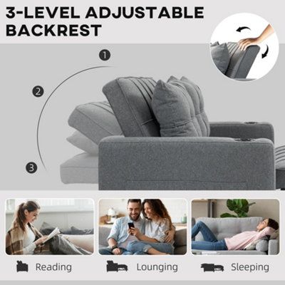HOMCOM 2 Seater Pull Out Sofa Bed with Pockets for Living Room Dark Grey