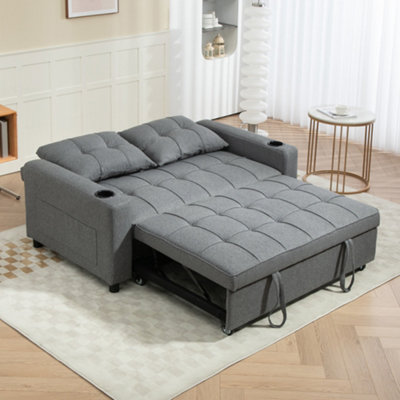 HOMCOM 2 Seater Pull Out Sofa Bed with Pockets for Living Room Dark Grey