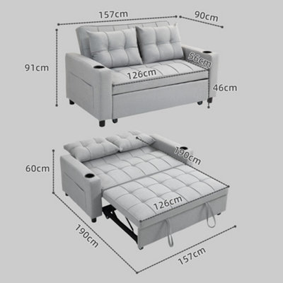 HOMCOM 2 Seater Pull Out Sofa Bed with Pockets for Living Room Light Grey