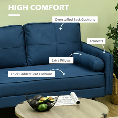 HOMCOM 2 Seater Sofa 143cm Modern Fabric Couch Back Cushions and Pillows, Blue