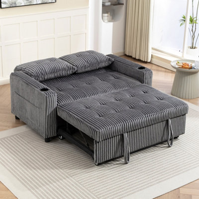HOMCOM 2 Seater Sofa Bed, Click Clack Pull Out Bed Settee, Charcoal Grey