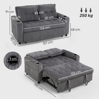 HOMCOM 2 Seater Sofa Bed, Click Clack Pull Out Bed Settee, Charcoal Grey