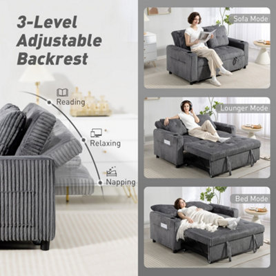 HOMCOM 2 Seater Sofa Bed, Click Clack Pull Out Bed Settee, Charcoal Grey