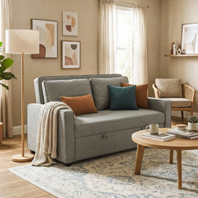 HOMCOM 2 Seater Sofa Bed Click Clack Pull Out Sofa Bed for Living Room Grey
