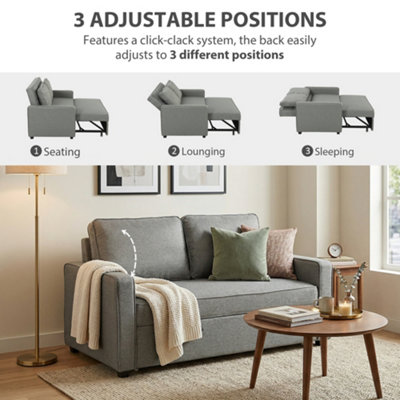 HOMCOM 2 Seater Sofa Bed Click Clack Pull Out Sofa Bed for Living Room Grey