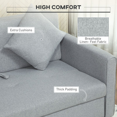 HOMCOM 2 Seater Sofa Bed Convertible Bed Settee w/ 2 Cushions Light Grey