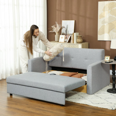 HOMCOM 2 Seater Sofa Bed Convertible Bed Settee w/ 2 Cushions Light Grey