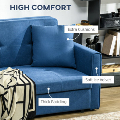 HOMCOM 2 Seater Sofa Bed Convertible Bed Settee w/ 2 Cushions Storage Blue