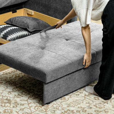 HOMCOM 2 Seater Sofa Bed Convertible Bed Settee w/ 2 Cushions Storage Grey