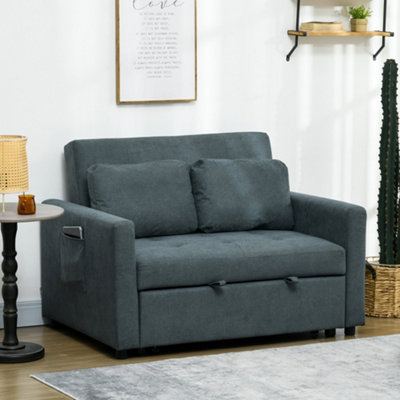 HOMCOM 2 Seater Sofa Bed Convertible Bed Settee with Pillows, Grey