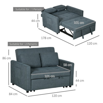 HOMCOM 2 Seater Sofa Bed Convertible Bed Settee with Pillows, Grey